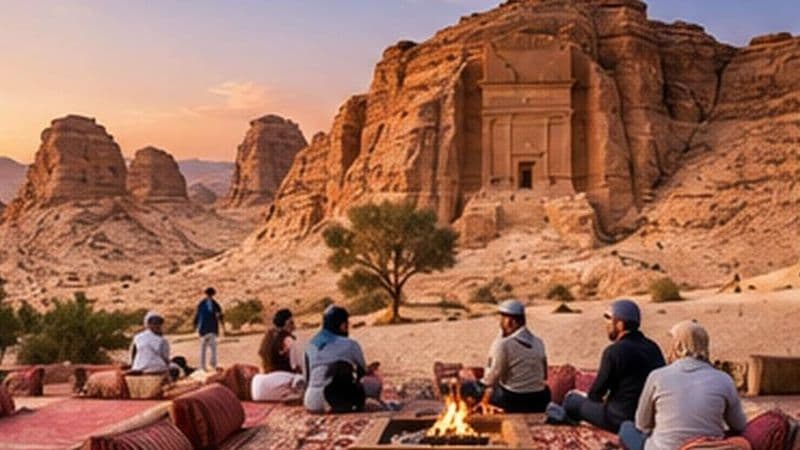 زوار في جلسة شتوية بإحدى الوجهات السياحية السعودية