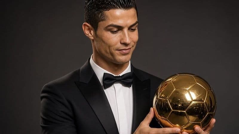 كريستيانو رونالدو يحمل الكرة الذهبية